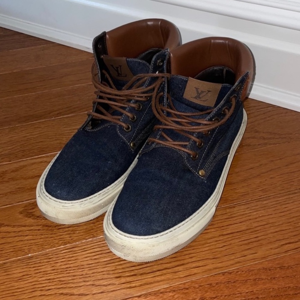 AUTHENTIC Louis Vuitton Mens Denim Sneakers - Picture 1 of 12